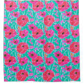 Anemone Painting Pattern Pink & Aqua Floral Douchegordijn (Voorkant)