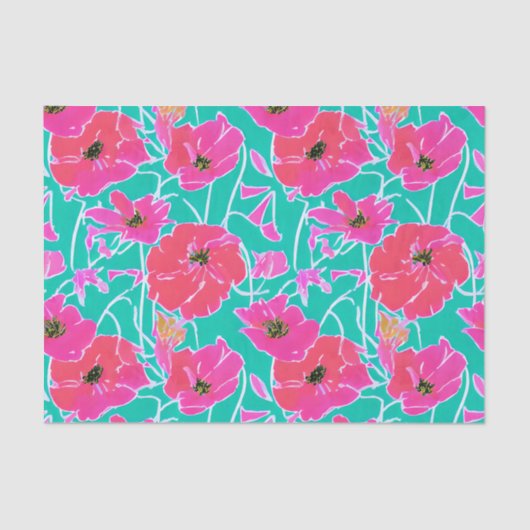 Anemone Painting Pattern Pink & Aqua Floral Tissuepapier (Voorkant)