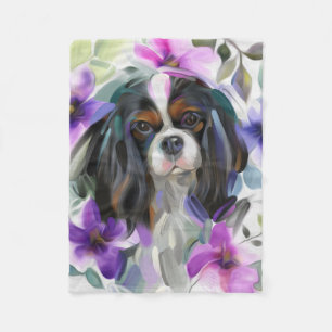 "Anemone" Tricolor cavalier dog art fleece deken