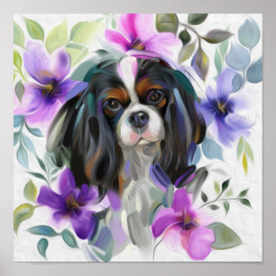 'Anemone' Tricolor cavalier dog art print