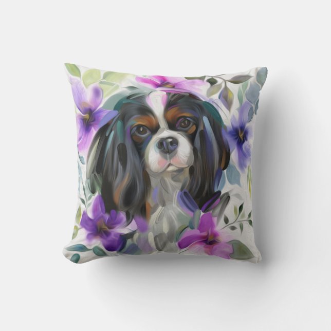 'Anemone' Tricolor cavalier dog pillow Kussen (Voorkant)