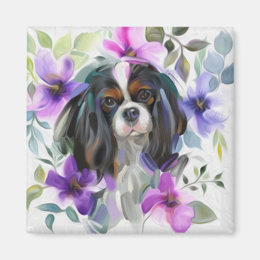 'Anemone' Tricolor cavalier hond art magneet (Voorkant)