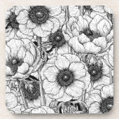 Anemone tuin in zwart-wit bier onderzetter (Voorkant)