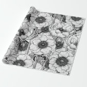 Anemone tuin in zwart-wit cadeaupapier (Uitgerold)
