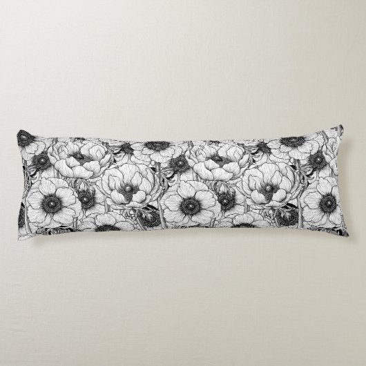 Anemone tuin in zwart-wit lichaamskussen (Achterkant)