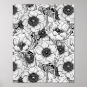 Anemone tuin in zwart-wit poster (Voorkant)