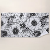 Anemone tuin in zwart-wit strandlaken (Voorkant)