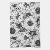 Anemone tuin in zwart-wit theedoek (Verticaal)