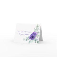 Anémone violette aquarelle et verdure Merci