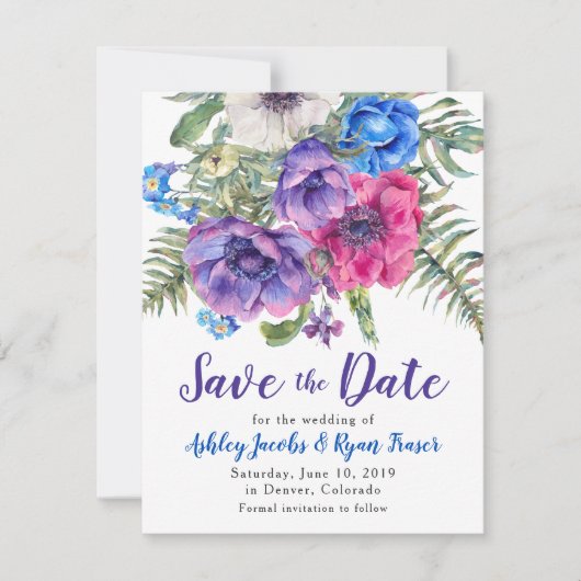 Anemone Wedding Save the Date Waterverf Floral (Voorkant)
