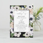 Anemone White Floral Wedding - Black Kaart (Staand voorkant)