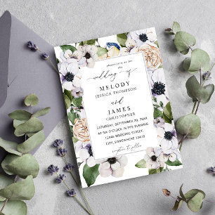 Anemone White Floral Wedding Kaart