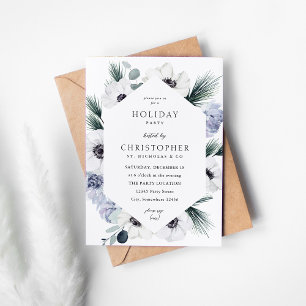 Anemone Winter White Floral Holiday Party Kaart