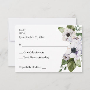 Anemone Witte Bloemige geen maaltijd RSVP Kaartje