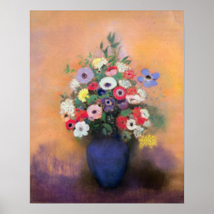 Anemonen en lila in een Blauwe Vase na 1912 Poster