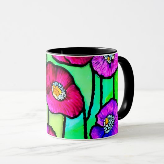 Anemonen glaskunst mok (Voorkant rechts)