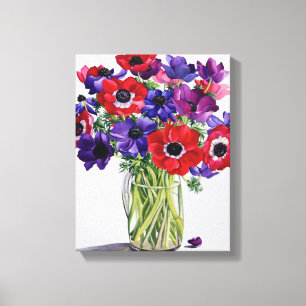 Anemonen in een Glass Jug Canvas Afdruk
