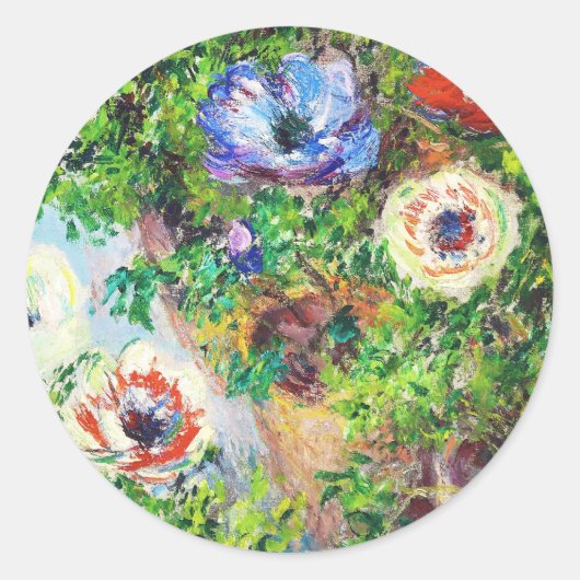 Anemonen in verf met Pot Claude Monet-bloem Ronde Sticker (Voorkant)