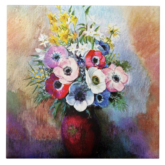 Anemones, beroemd schilderij van Odilon Redon Tegeltje (Voorkant)