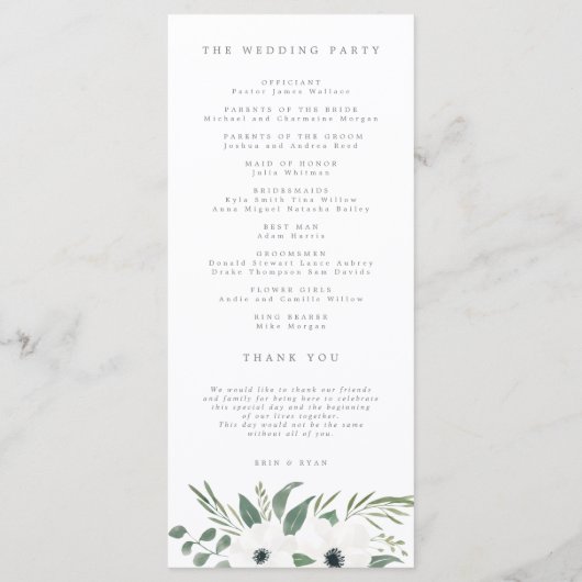 Anemones & Dusty Eucalyptus Wedding Programme (Dos)