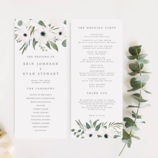 Anemones & Dusty Eucalyptus Wedding Programme