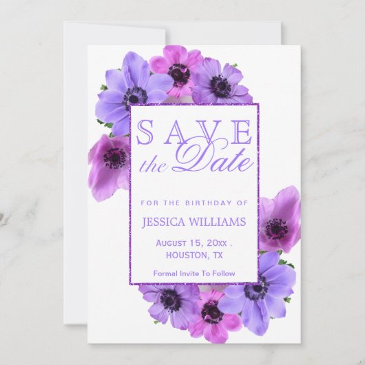  Anemones Floral Birthday Save The Date (Voorkant)