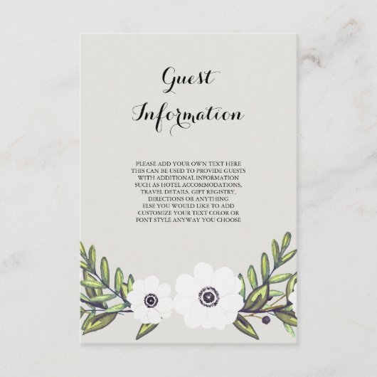 Anémones peintes - carte d'information (Devant)