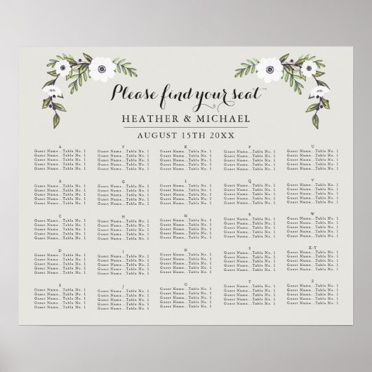 Anémones peintes - Tableau de sièges alphabétiques (Devant)