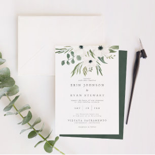 Anemones Sage & Dusty Green Eucalyptus Weddenschap Kaart