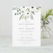 Anemones Sage & Dusty Green Eucalyptus Wedding Inv Kaart (Staand voorkant)