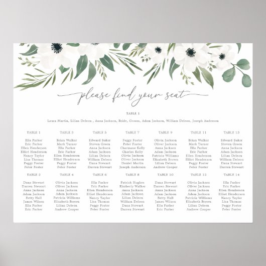 Anemones Sage & Eucalyptus Bruiloft Zitkaarten Poster (Voorkant)