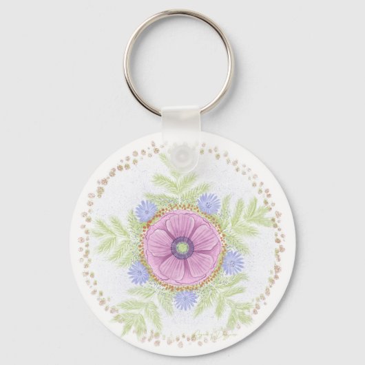 Anemoon, Andijvie Bloemen, Alsem en Amandelen Sleutelhanger (Voorkant)