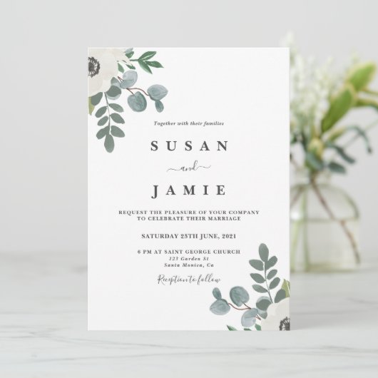 Anemoon waterverf bloemenbruiloft kaart (Staand voorkant)