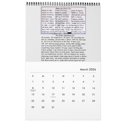 ANESTHÈSE CRNA Calendrier 12 mois (Mar 2026)