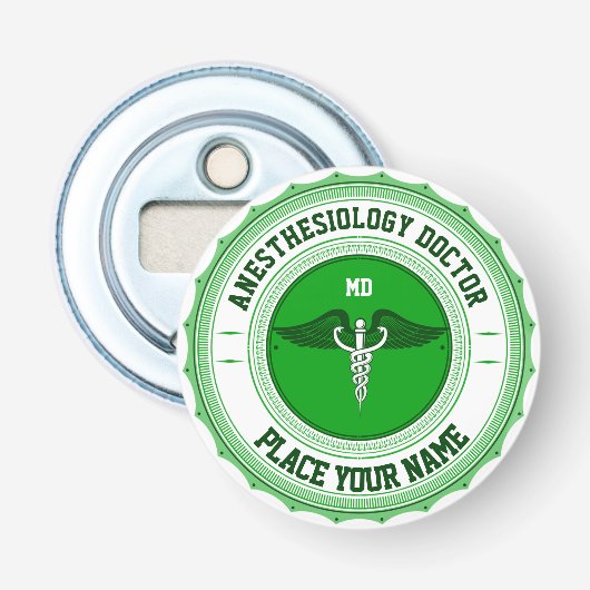 Anesthesiologie Caduceus MD Specialiteit Button Flesopener (Voorkant)