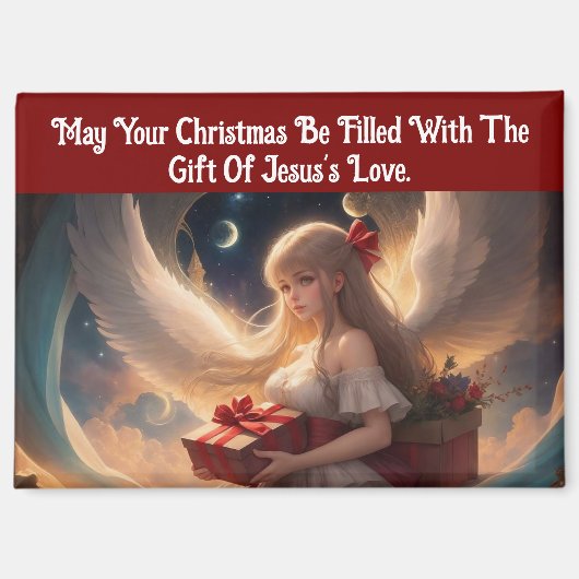 Ange avec cadeaux Magnet de Noël (Recto)