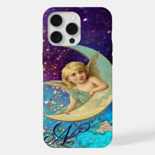 ANGE DE LA LUNE EN BLEU PAILLETES D'OR Monogramme