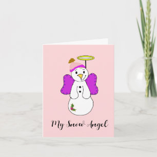 Ange de neige violet et rose Merci