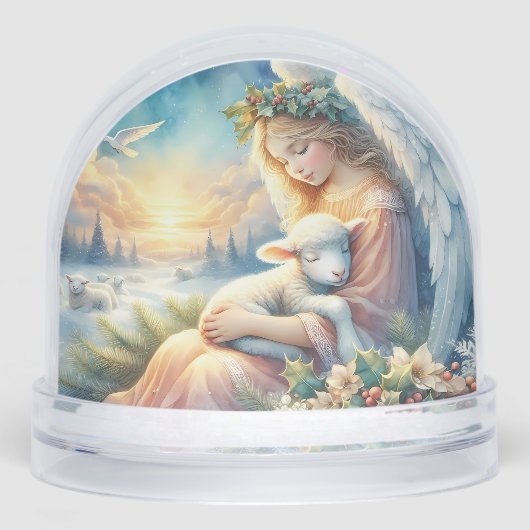 Ange de Noël avec agneau en paix en hiver (Avant)