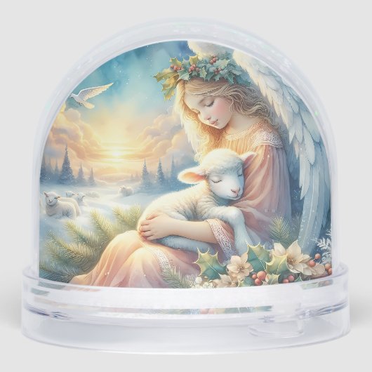 Ange de Noël avec agneau en paix en hiver (Arrière)