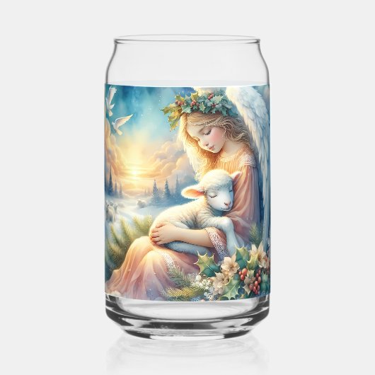 Ange de Noël avec agneau en paix en hiver (Recto)