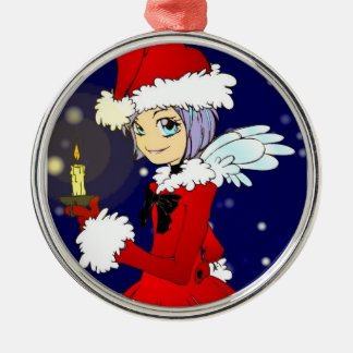 Ange de Noël kawaii bougie légère ornement rond