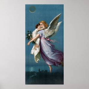 Ange et enfant en rétro poster vintage de ciel