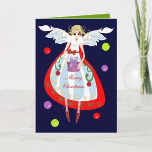 Ange mignon de Noël avec la carte de cadeau et de