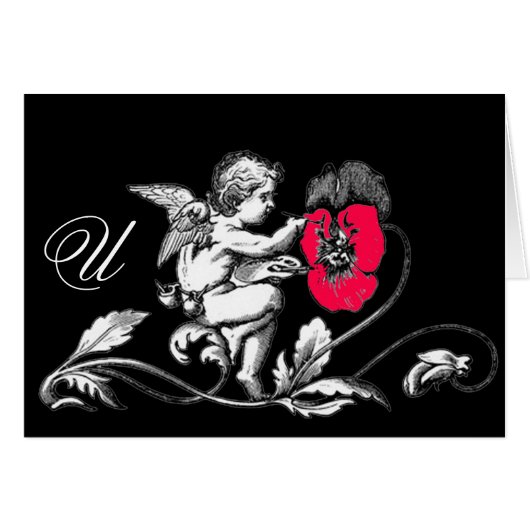 ANGE PEINTURE D'UN MONOGRAMME DE FLEURS ROSES (Devant horizontal)