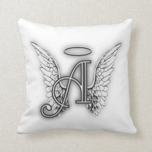 Angel Alphabet A Initiaal Latter Wings Halo Kussen
