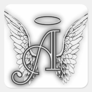 Angel Alphabet A Initiaal Latter Wings Halo Vierkante Sticker