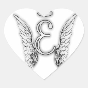 Angel Alphabet E Initiaal Latter Wings Halo Hart Sticker