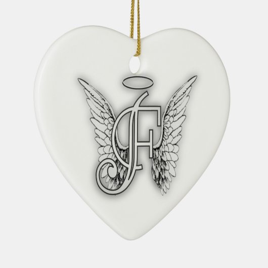 Angel Alphabet F Initiaal Latter Wings Halo Keramisch Ornament (Rechts)