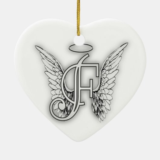 Angel Alphabet F Initiaal Latter Wings Halo Keramisch Ornament (Achterkant)